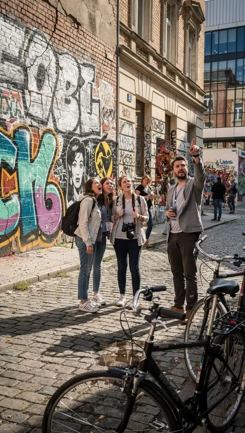 Freundlicher Reiseberater erklärt einem Paar die gebündelten Reiseangebote für ein Kulturfestival